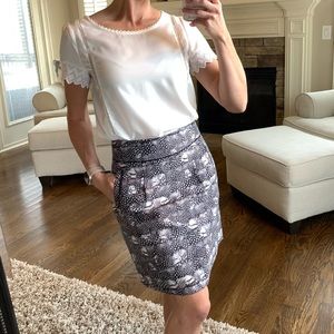 J. CREW Size 0 Black Brown & White Feather Print Skirt Career